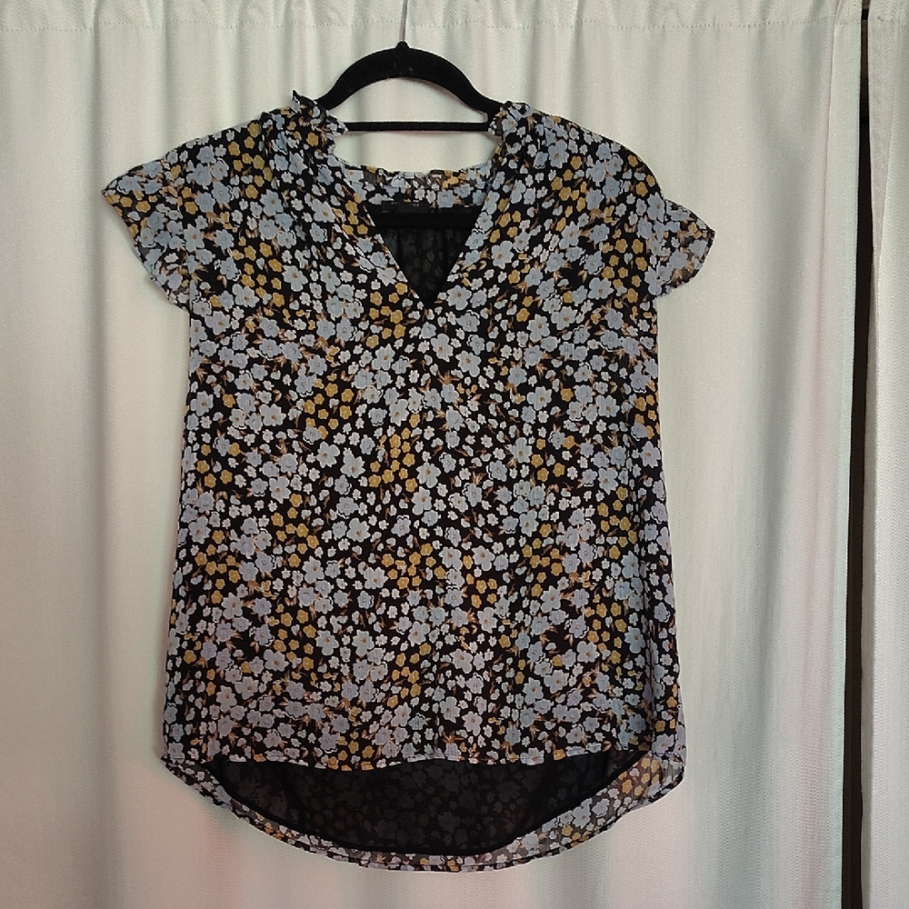 Ann Taylor Black and Gold Floral Blouse